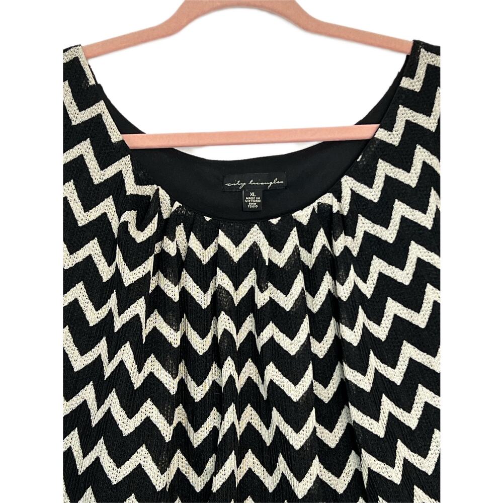City Triangles Black White Chevron 3/4 Sleeves Loose Mini Dress Size XL Juniors - Picture 2 of 10